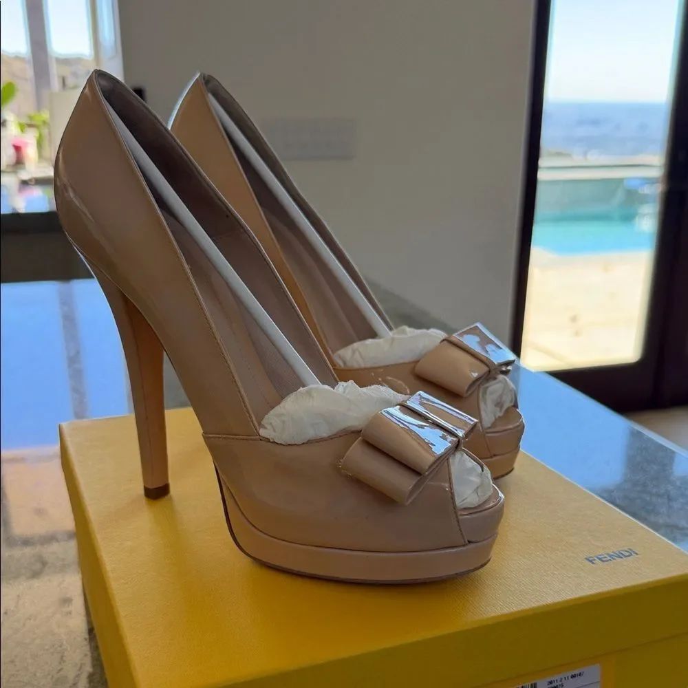 Fendi Women's Blush Peep-Toe Heels - Picture 3 of 8